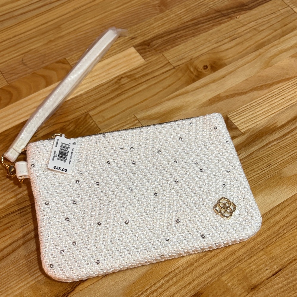 Kendra Scott Tweed White Clutch with Gold Details